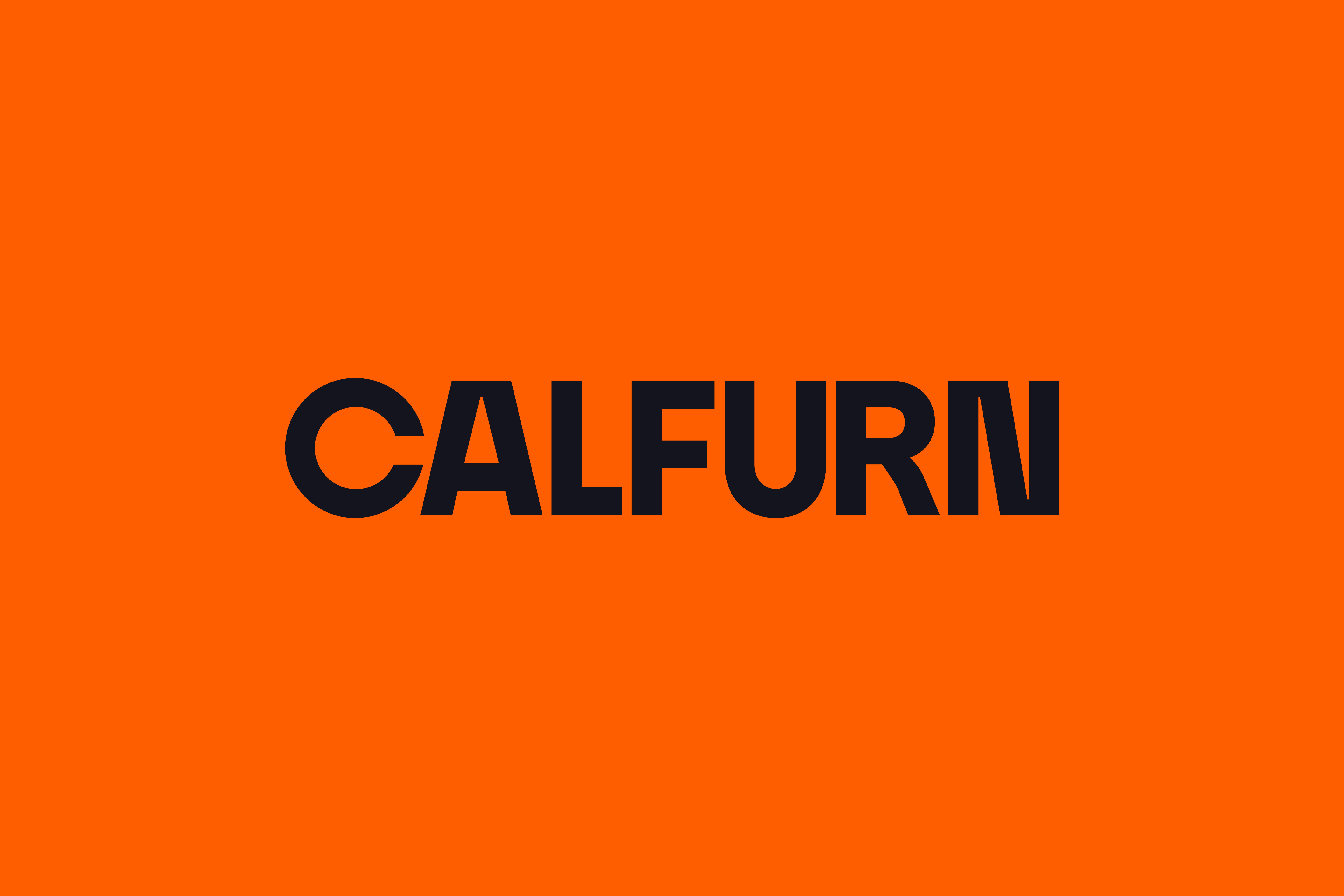 Calfurn logo in black on an orange background.