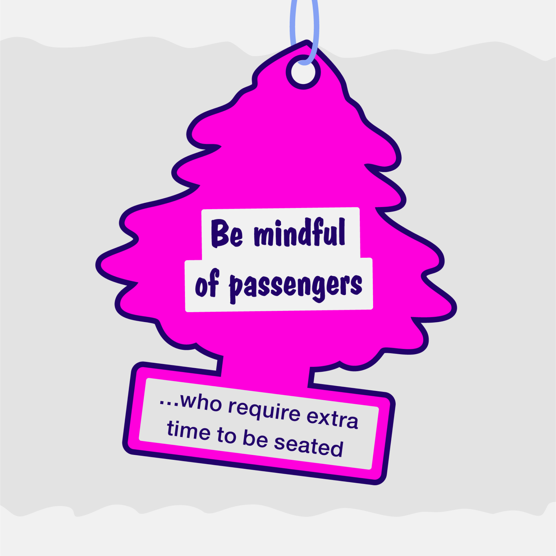 An illustration of an tree shaped air freshener with some messaging