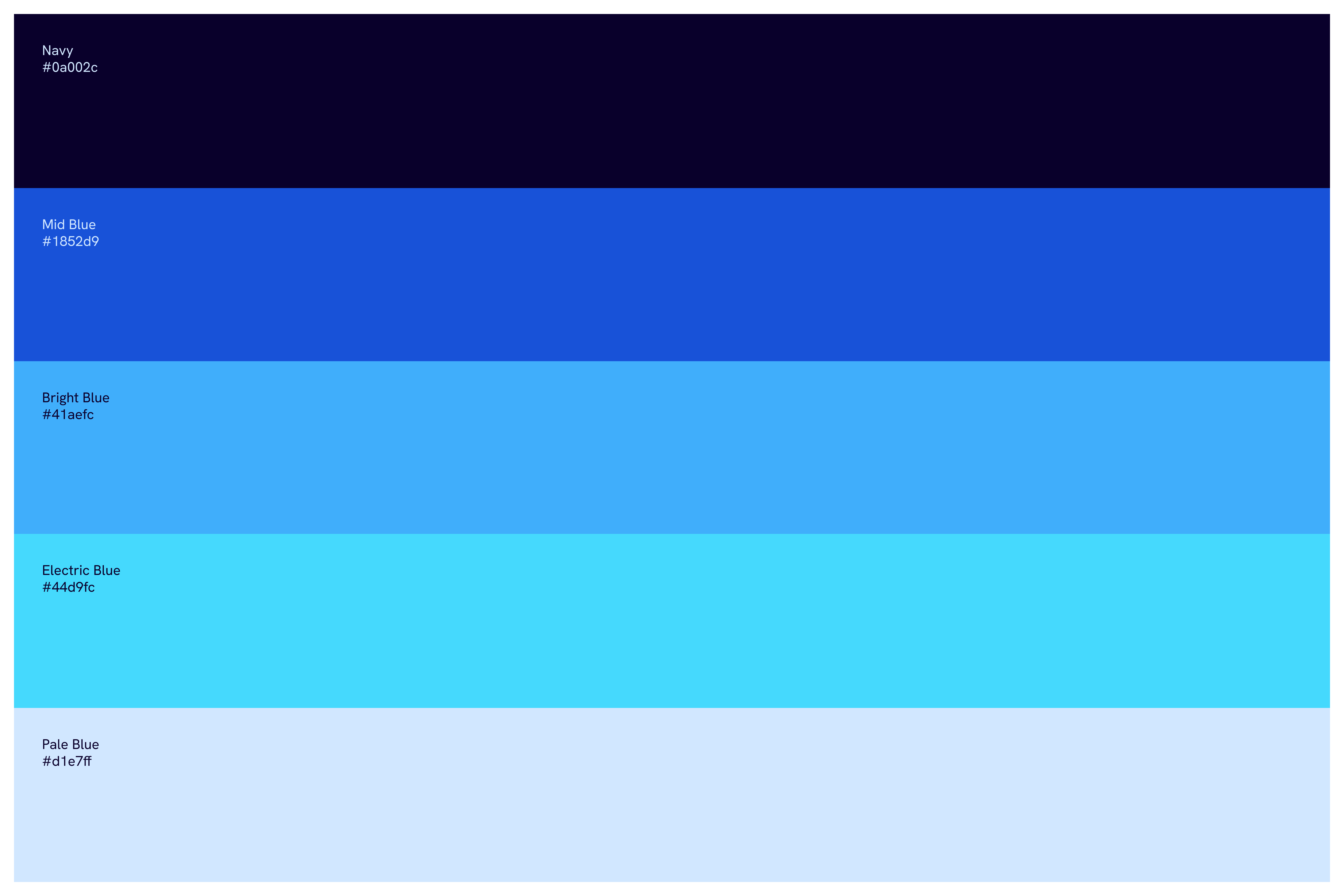 The primary colour colour palette of the ICS Learn brand, consisting of 5 shades of blue