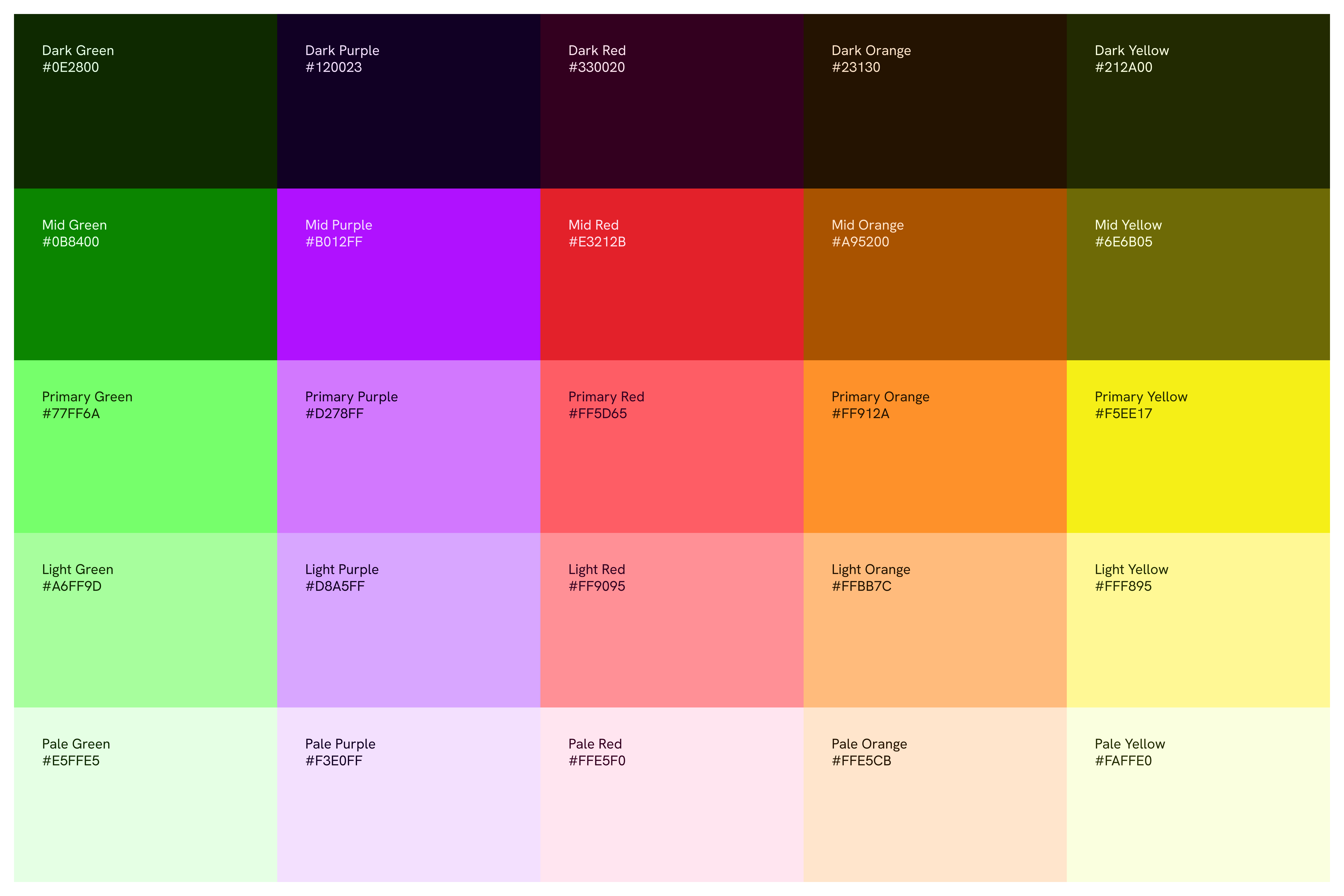 The secondary colour colour palette of the ICS Learn brand, made up of shades of red, orange, yellow, green and purple