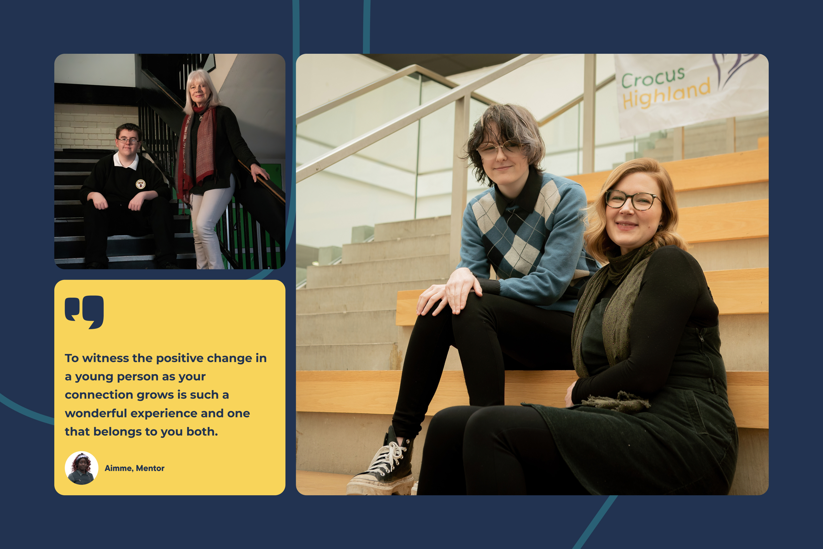 A quote section of the MCR website, with two large images showing mentors and their mentees