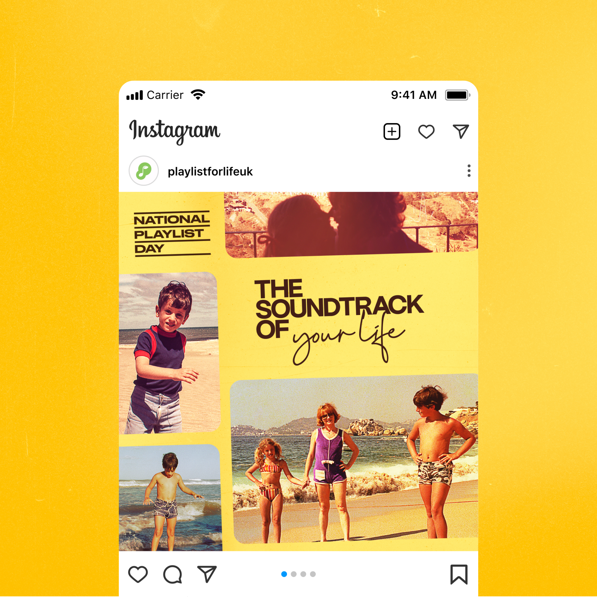 Playlist for Life social post on a yellow background