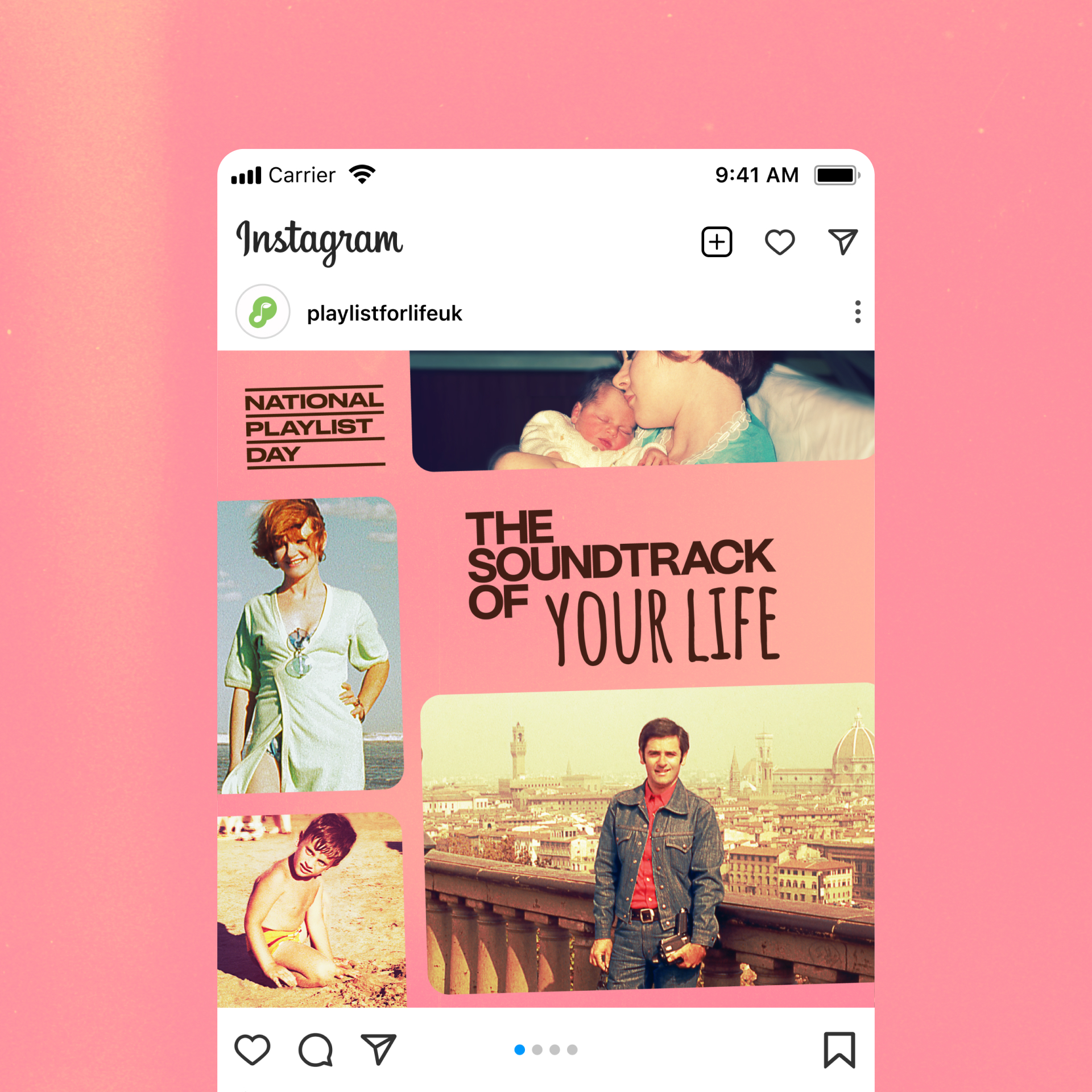 Playlist for Life social post on a pink background