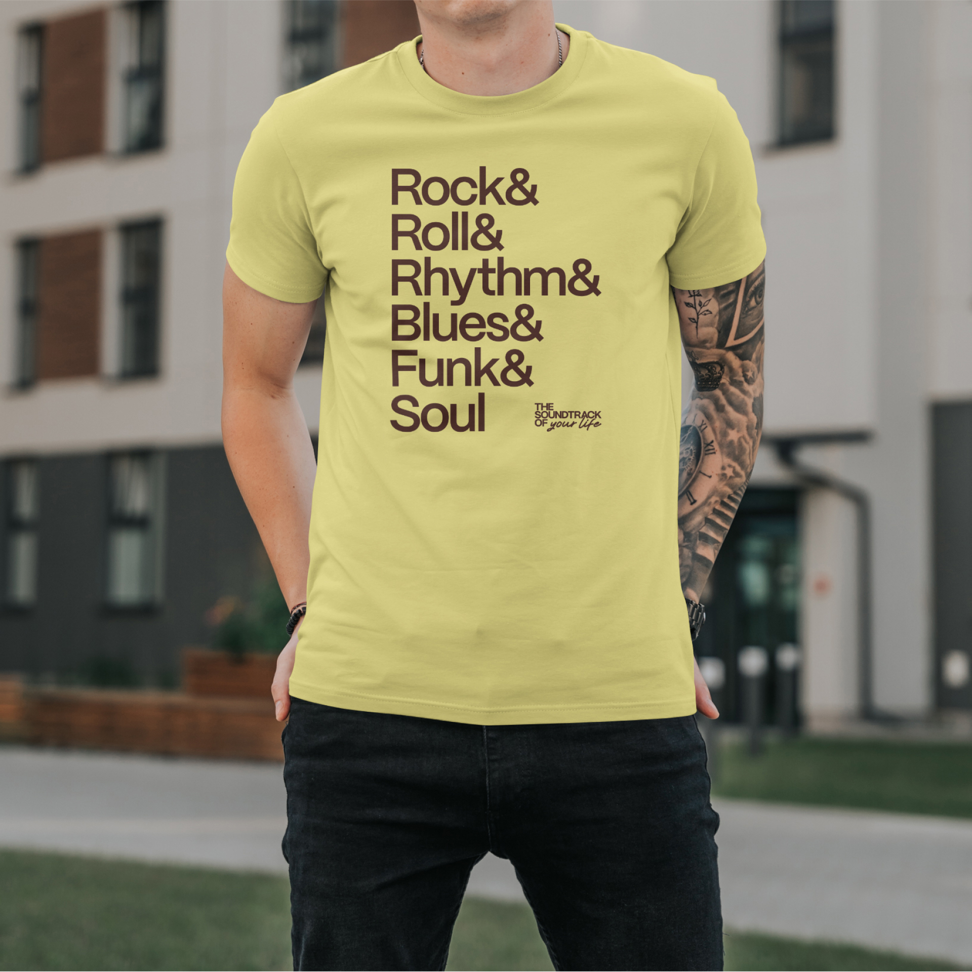 A t-shirt with a typographic design related to 'Rock & Roll'