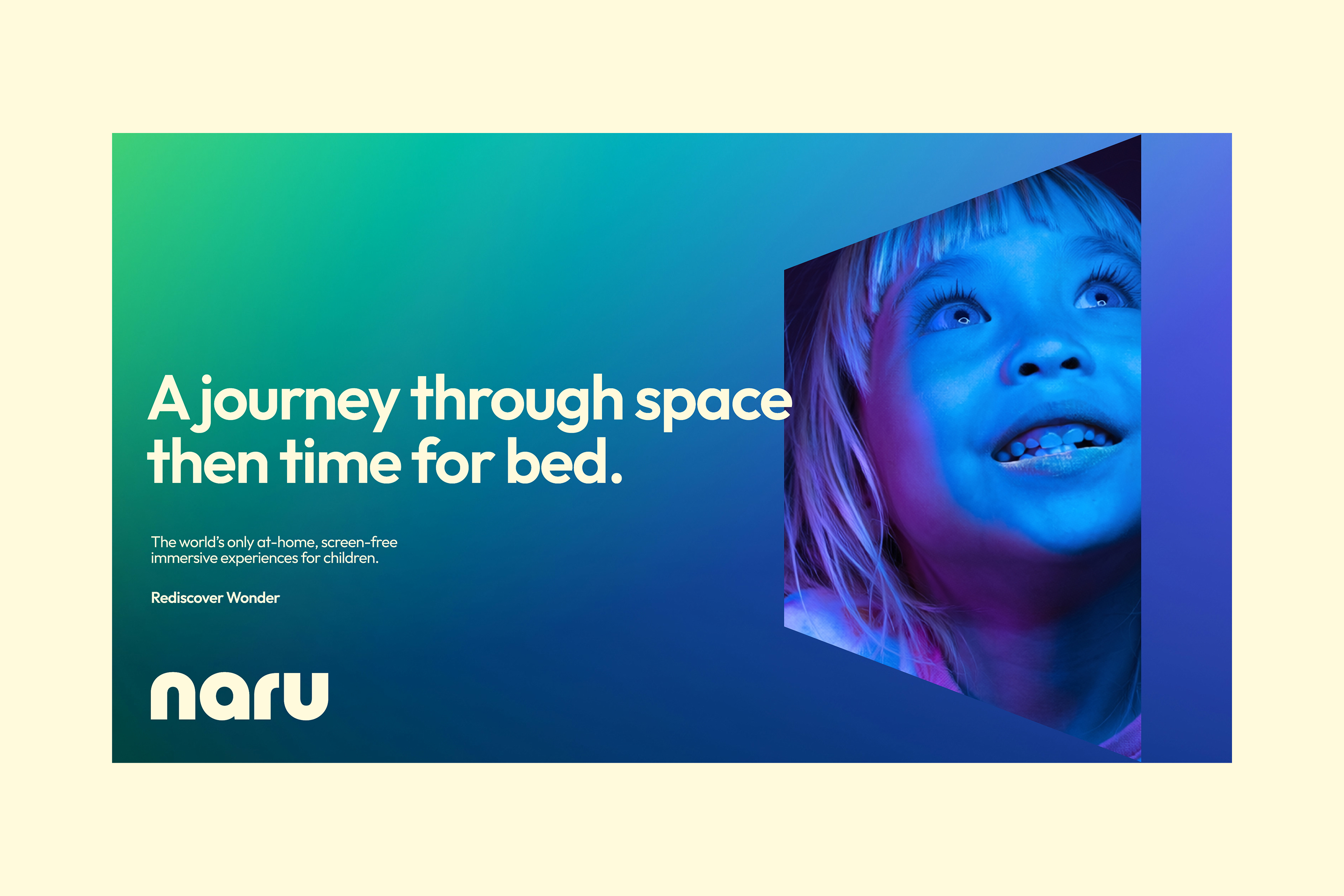 A Naru branded presentation slide with the heading 'A journey through space then time for bed'