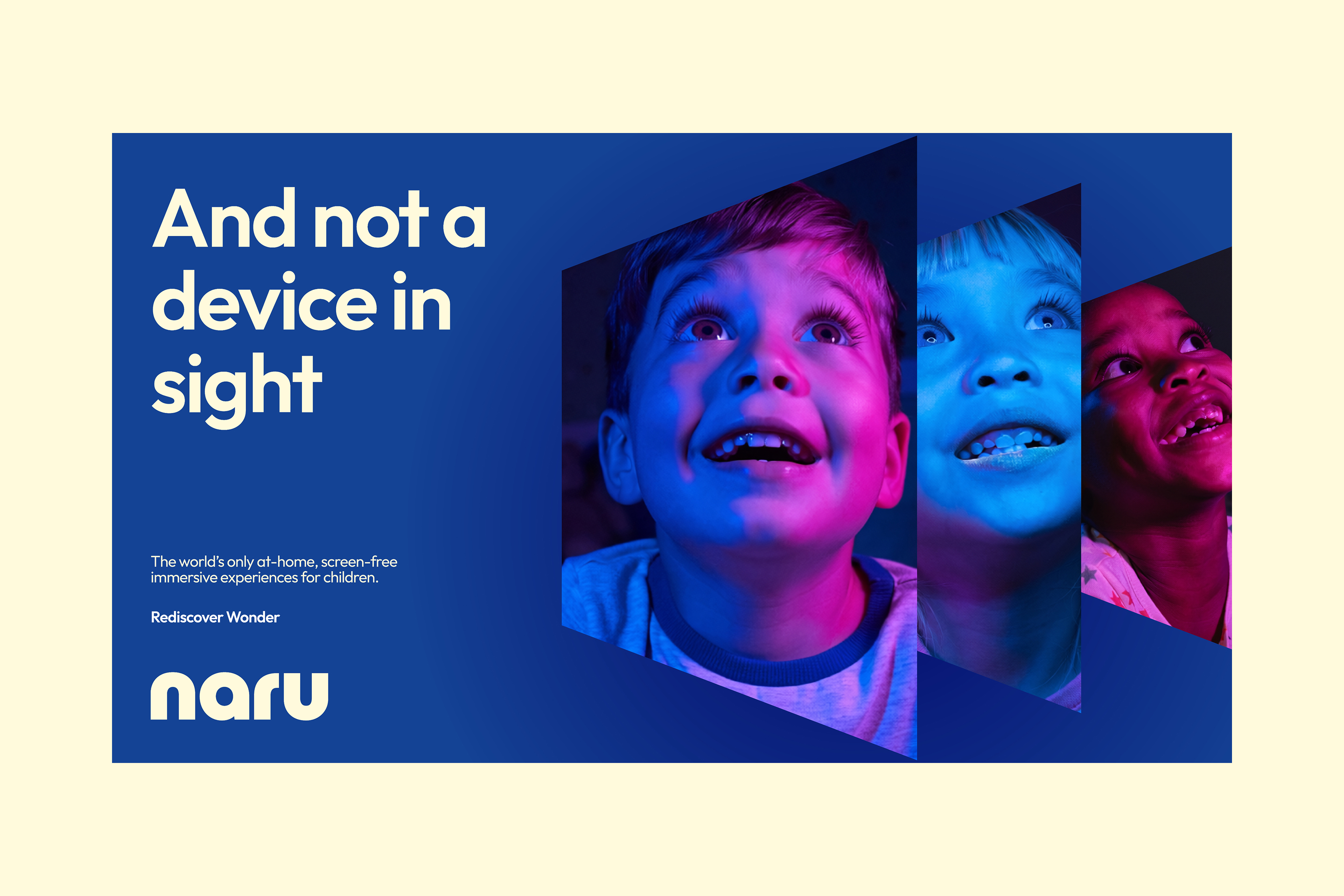 A Naru branded presentation slide with the heading 'And not a device in sight'