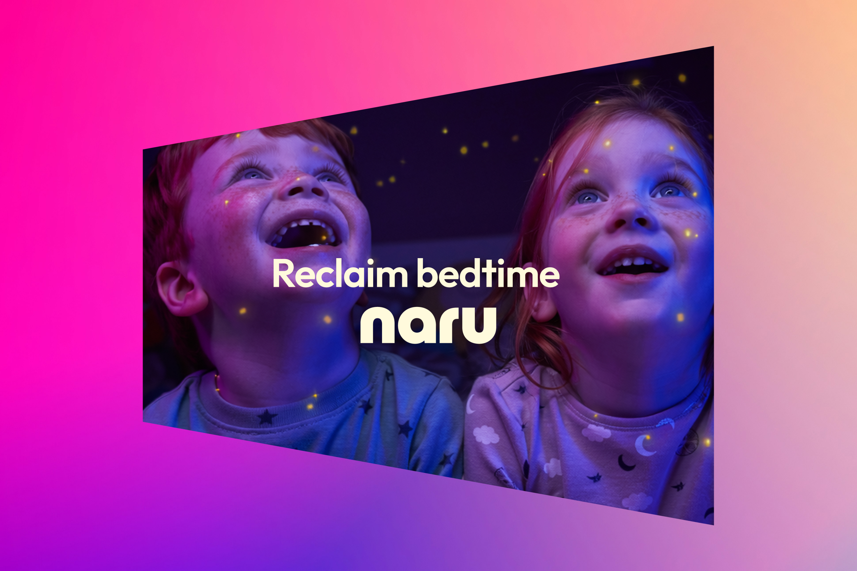 Two children using the Naru product, with the headline 'Reclaim Bedtime' and the Naru logo overlaid