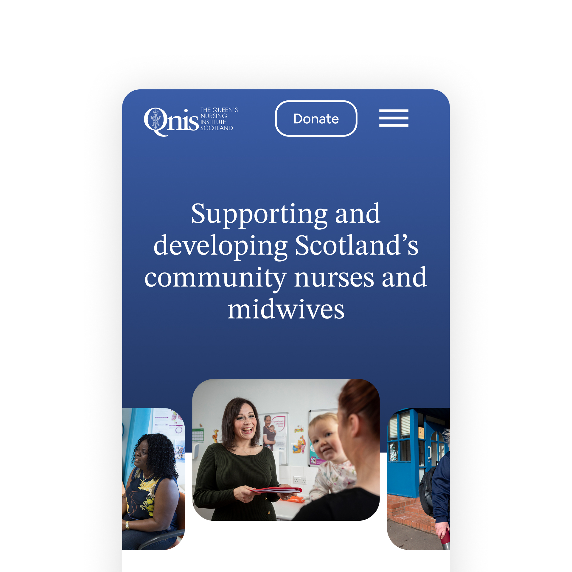 The top of the QNIS homepage on a mobile screen