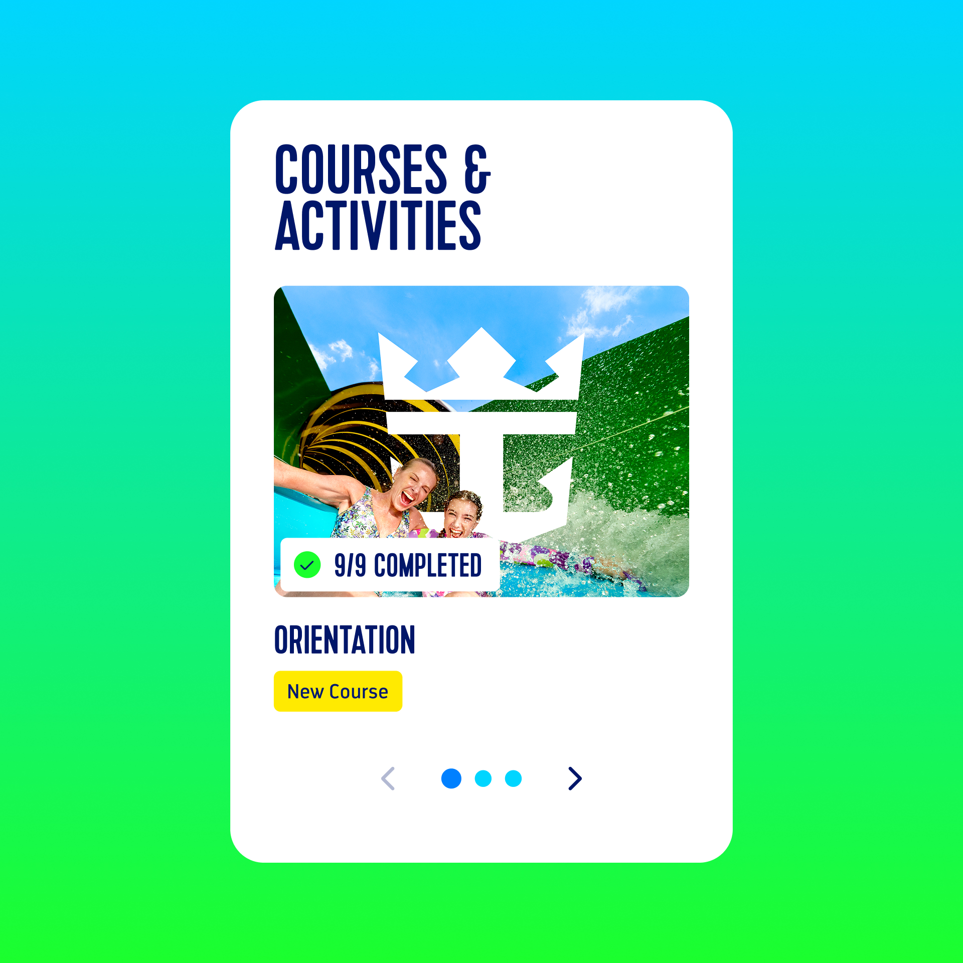 A UI carousel element titled courses and activities